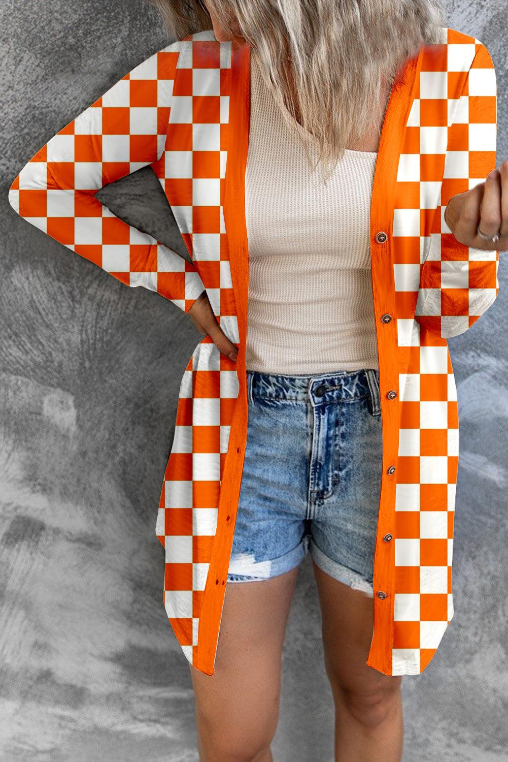 Checkered Button Up Long Cardigan Carauana Store
