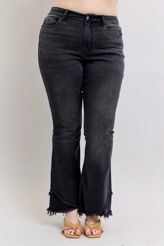 Judy Blue Full Size High Waist Flare W/ Mock Fray Tulip Hem Plus Size Carauana Store