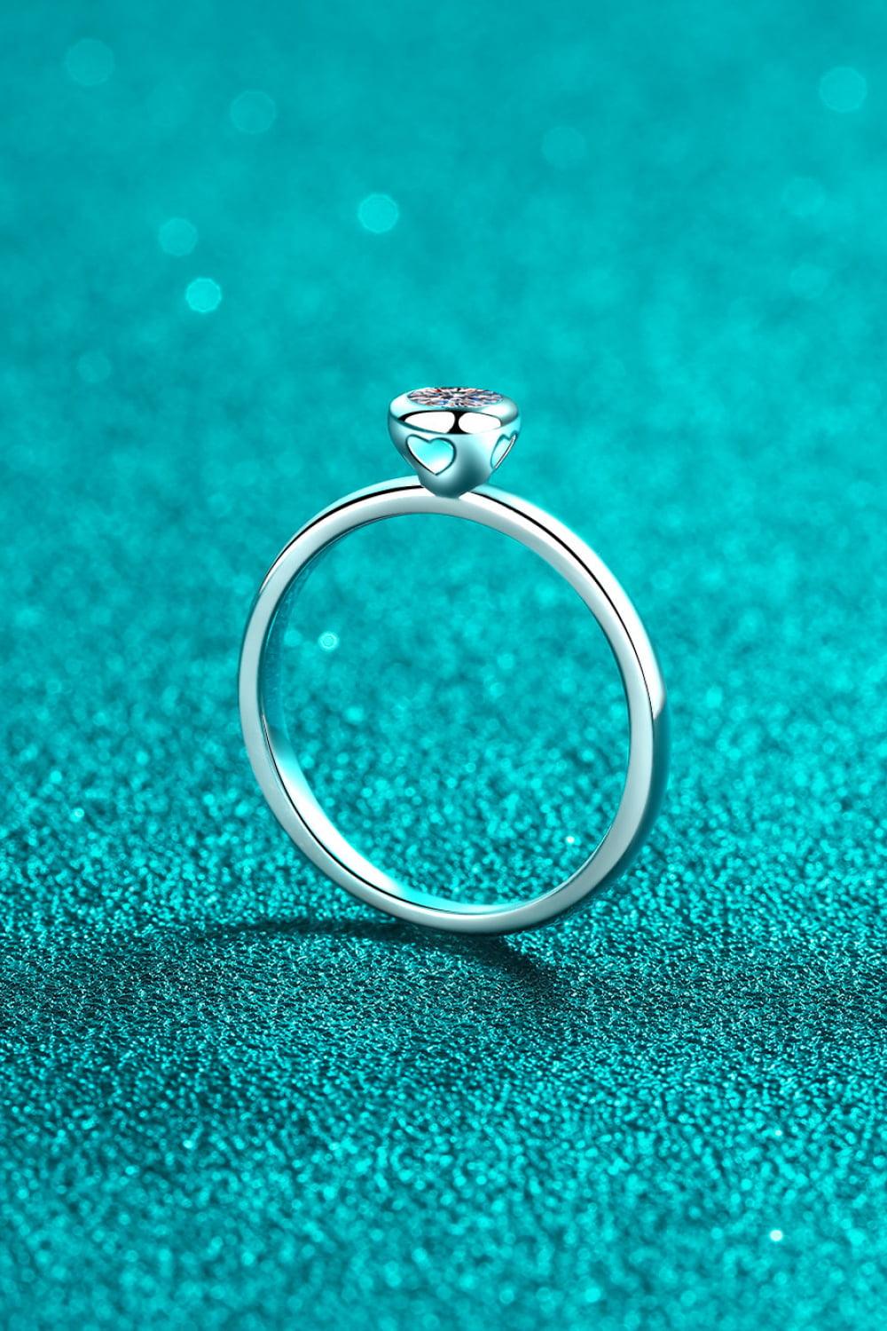 Moissanite Rhodium-Plated Solitaire Ring Carauana Store