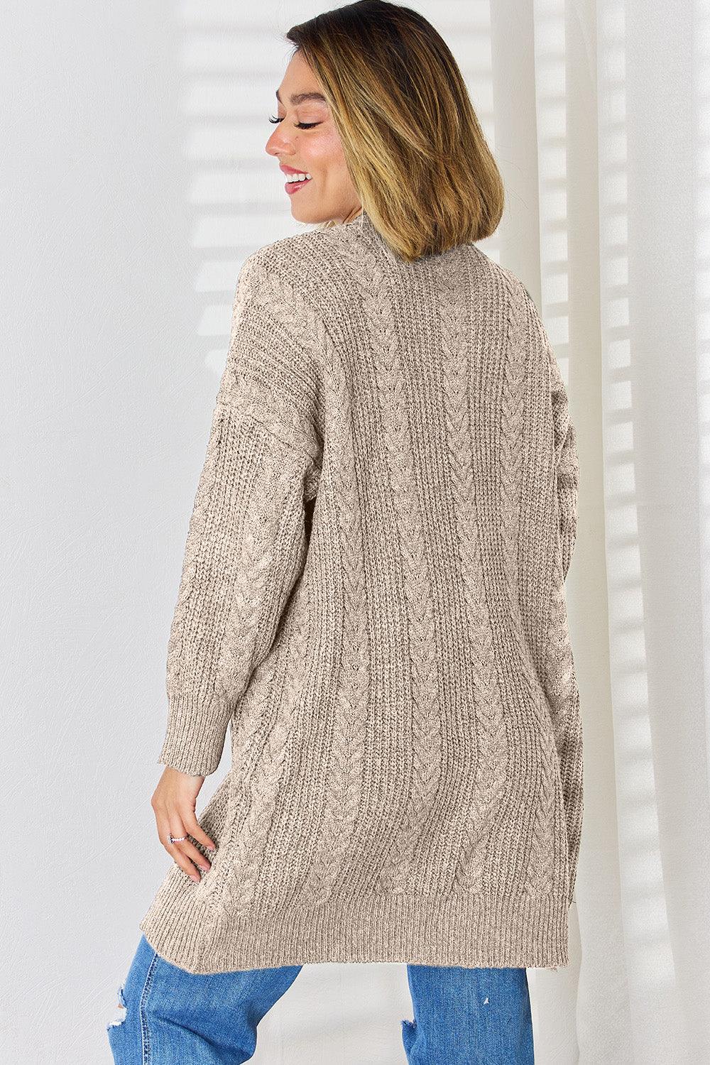 Cable-Knit Open Front Dropped Shoulder Cardigan Carauana Store