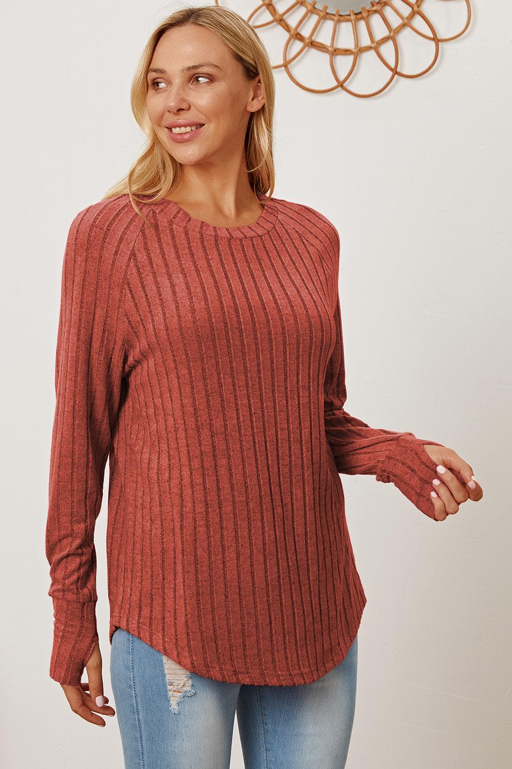 Basic Bae Full Size Ribbed Thumbhole Sleeve T-Shirt Carauana Store