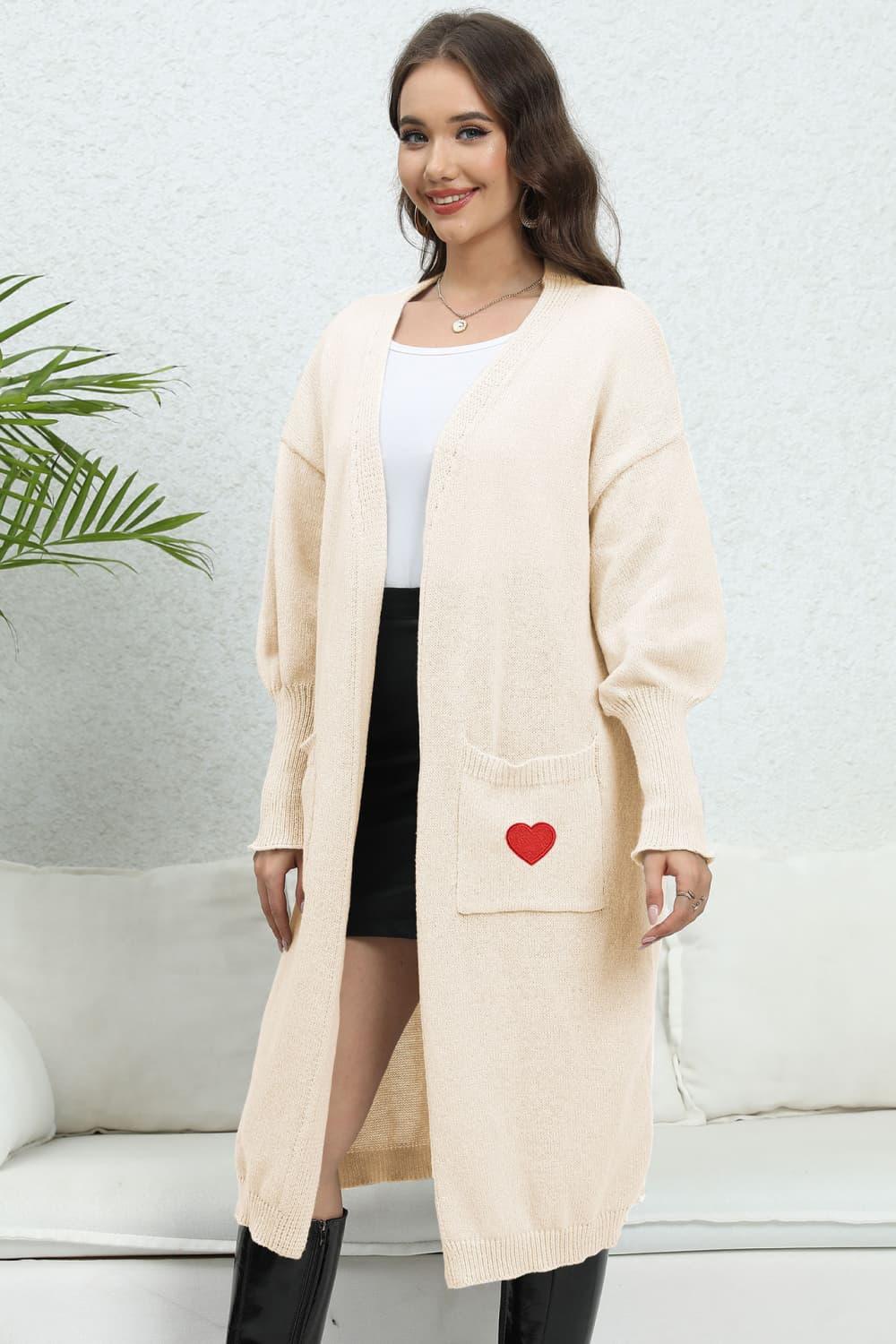 Lantern Sleeve Open Front Pocketed Cardigan Carauana Store