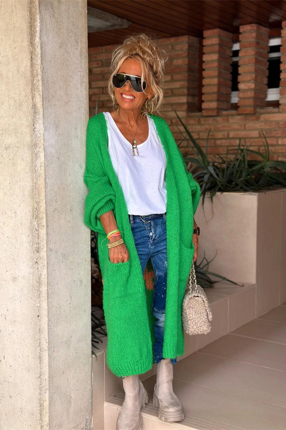 Letter Dropped Shoulder Long Sleeve Cardigan Carauana Store
