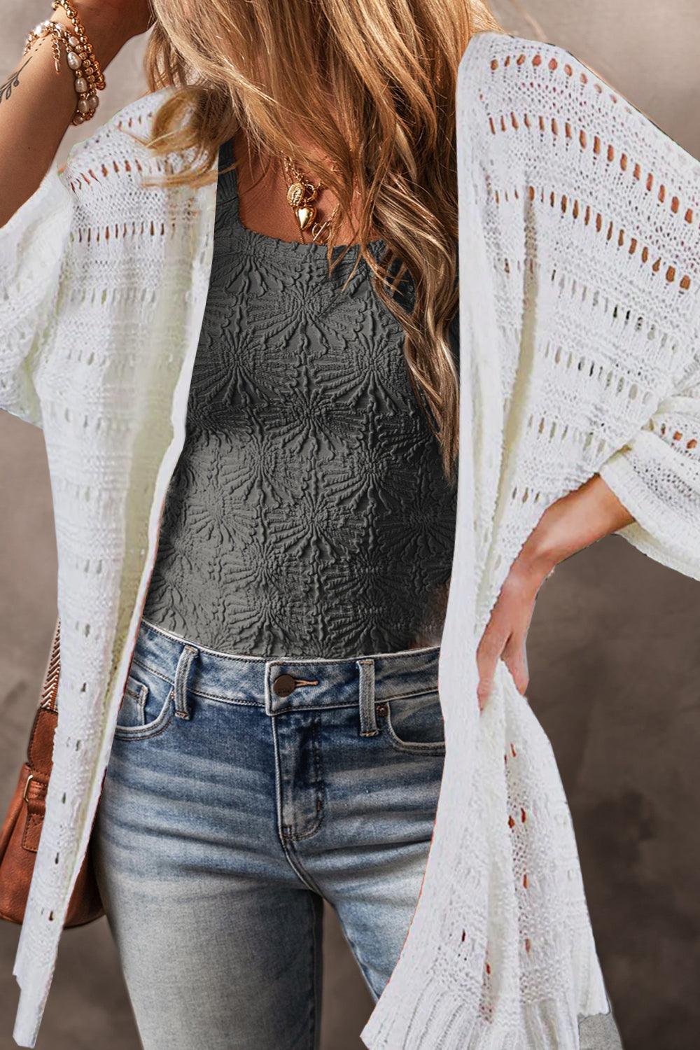 Openwork Open Front Long Sleeve Cardigan Carauana Store