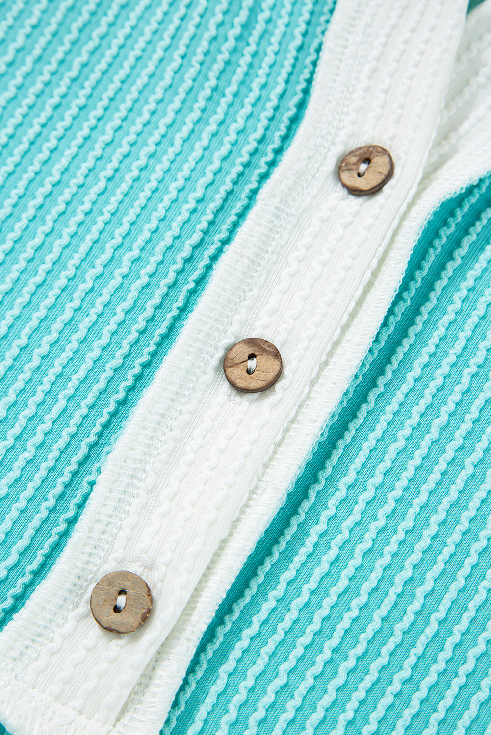 Turquoise Corded Colorblock Buttons Henley T Shirt