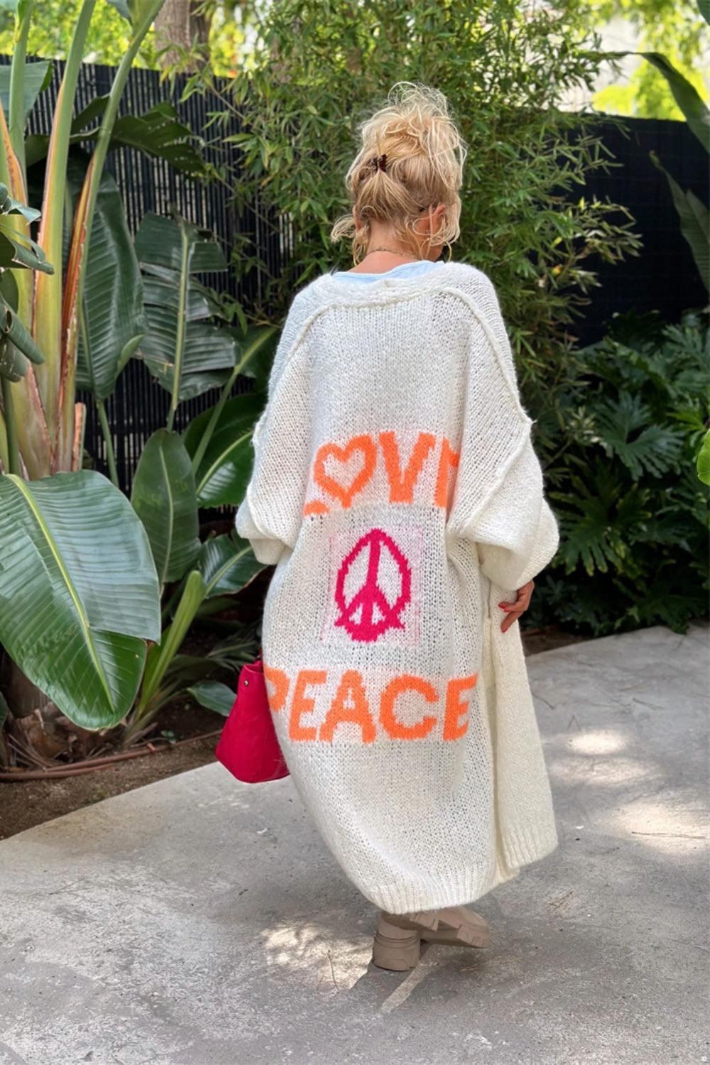 Letter Dropped Shoulder Long Sleeve Cardigan Carauana Store