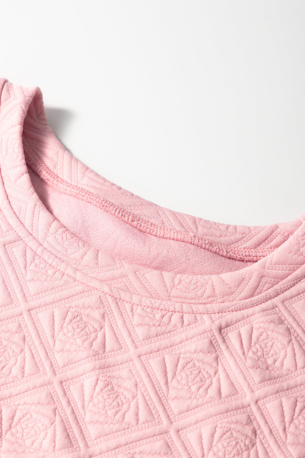 Light Pink Pearl Embellished Flower Textured T Shirt