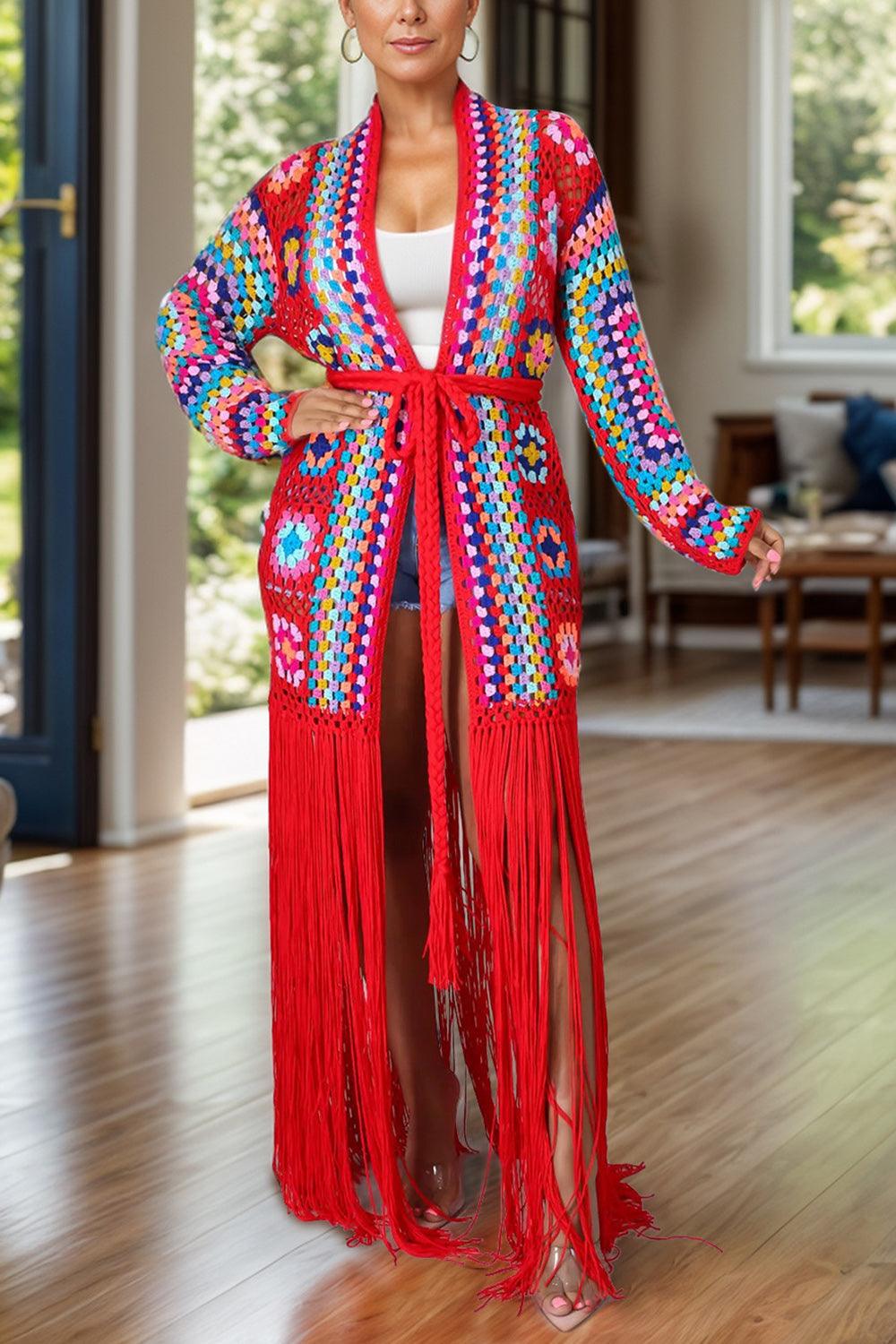 Fringe Tied Long Sleeve Cardigan Carauana Store