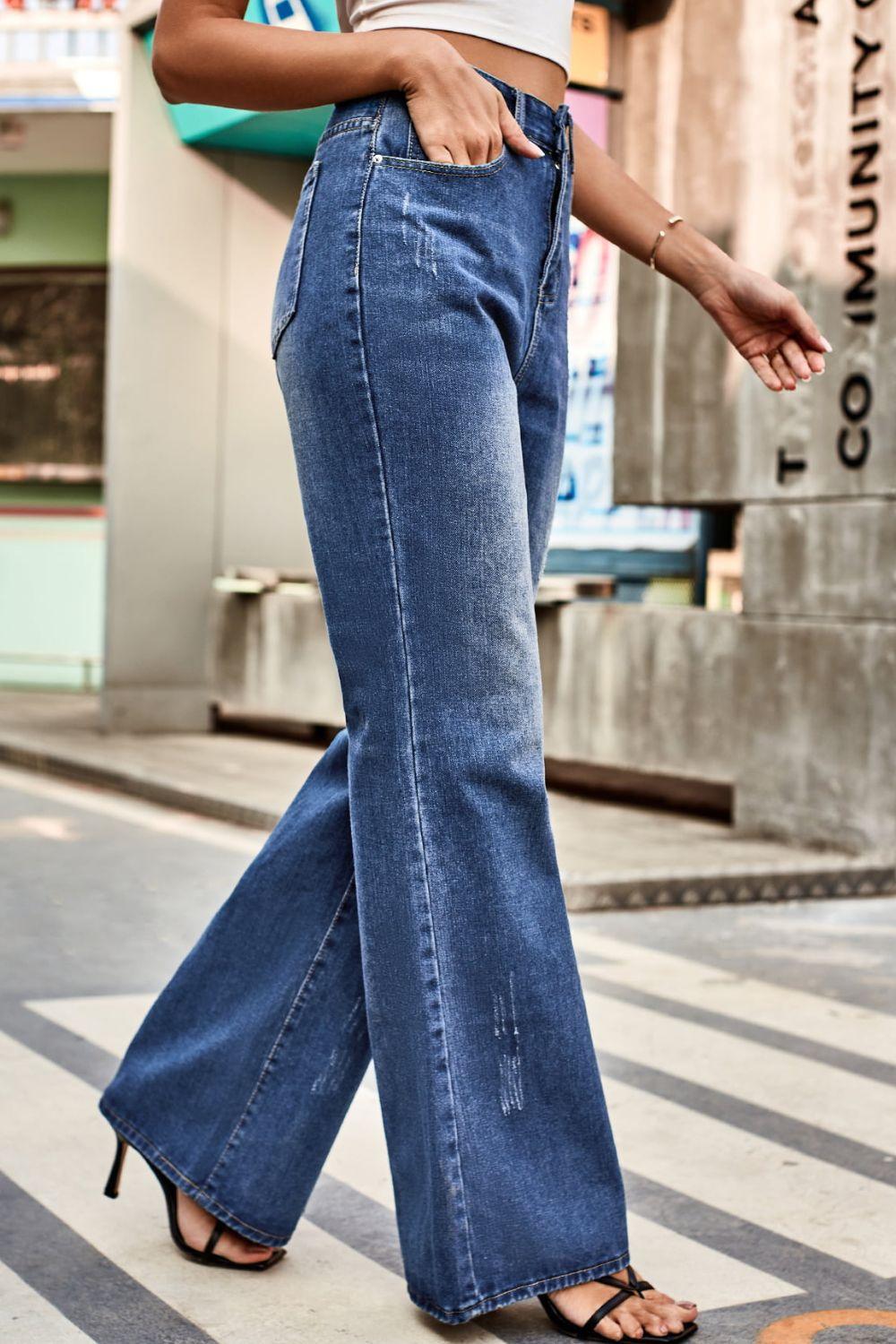 Buttoned Loose Fit Jeans with Pockets Carauana Store