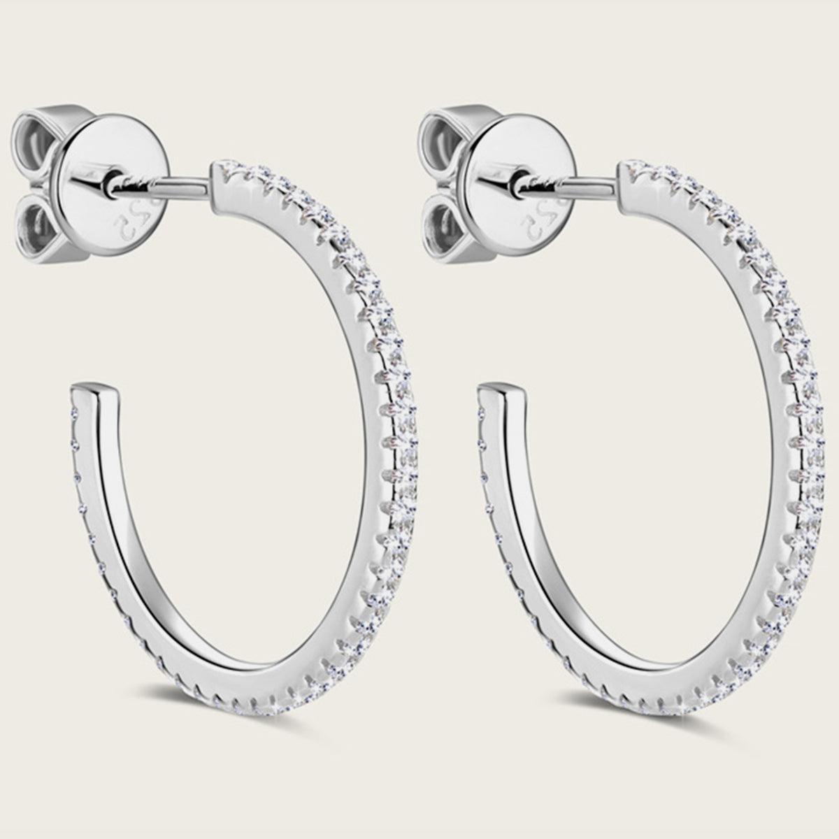 Inlaid Moissanite 925 Sterling Silver C-Hoop Earrings Carauana Store