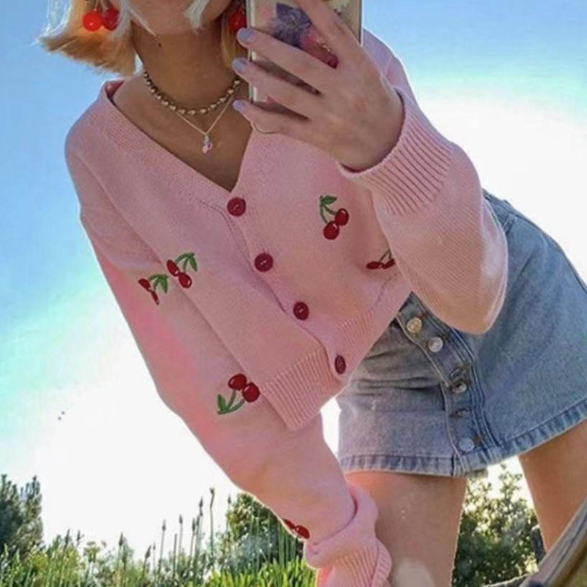 Cherry Button Down Cardigan Carauana Store