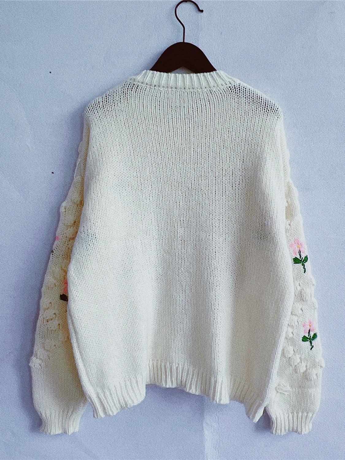 Floral Button Up Round Neck Long Sleeve Cardigan Carauana Store