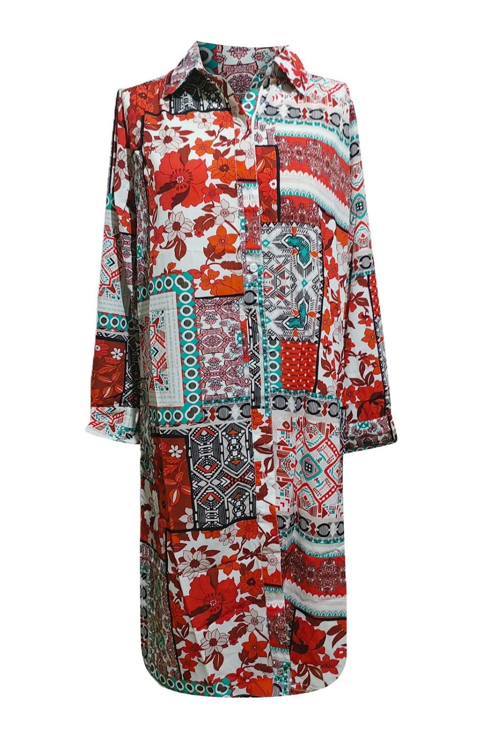 Printed Button Up Long Sleeve Cardigan Carauana Store