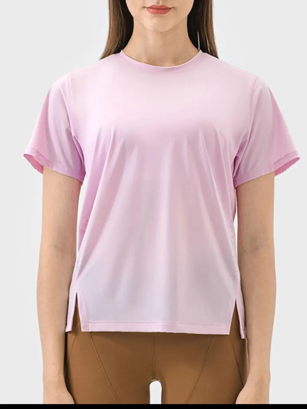 Millennia Slit Round Neck Short Sleeve Active T-Shirt Carauana Store