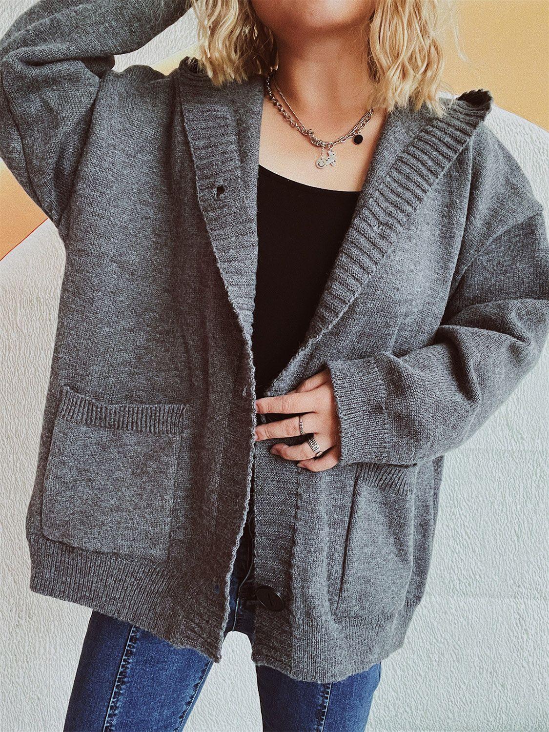 Dropped Shoulder Long Sleeve Hooded Cardigan Carauana Store