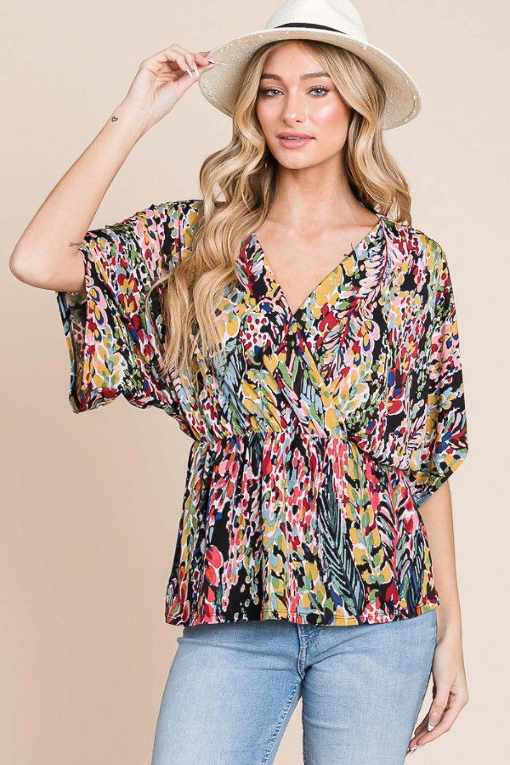 BOMBOM Printed Surplice Peplum Blouse Carauana Store