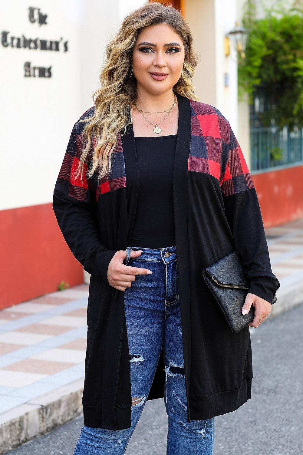 Plus Size Open Front Dropped Shoulder Cardigan Carauana Store