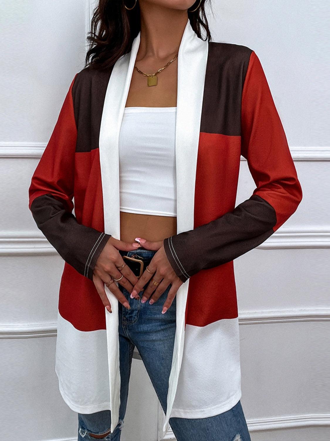Shiny Color Block Open Front Cardigan Carauana Store