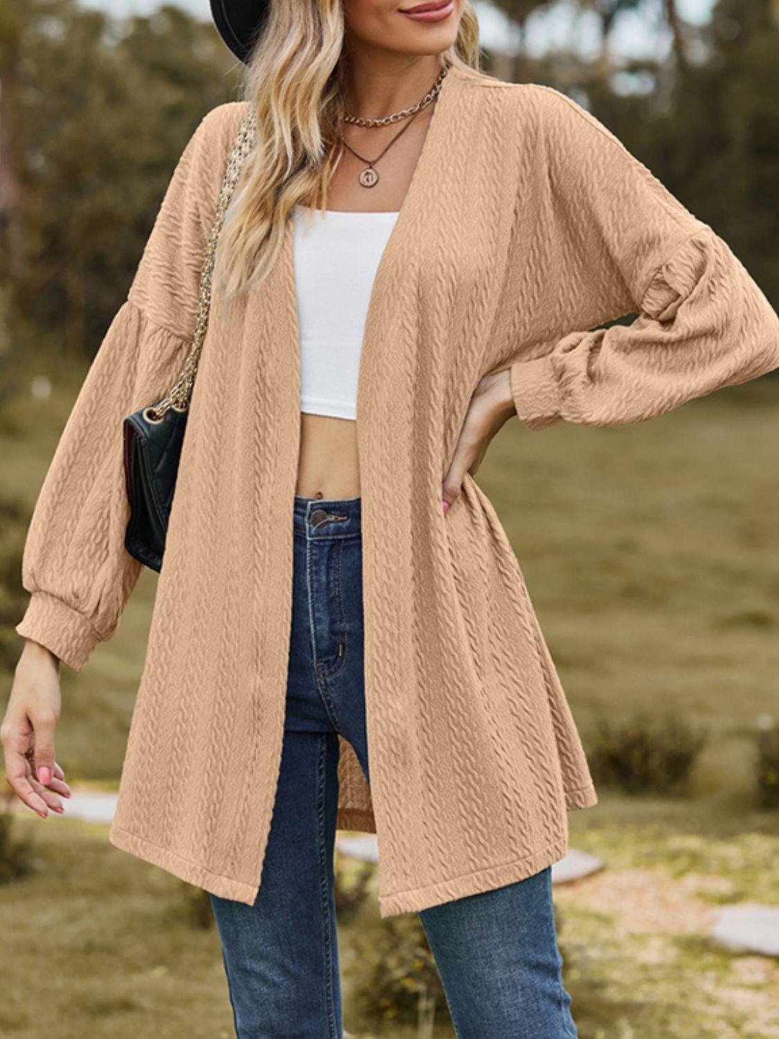 Textured Open Front Dropped Shoulder Cardigan Carauana Store