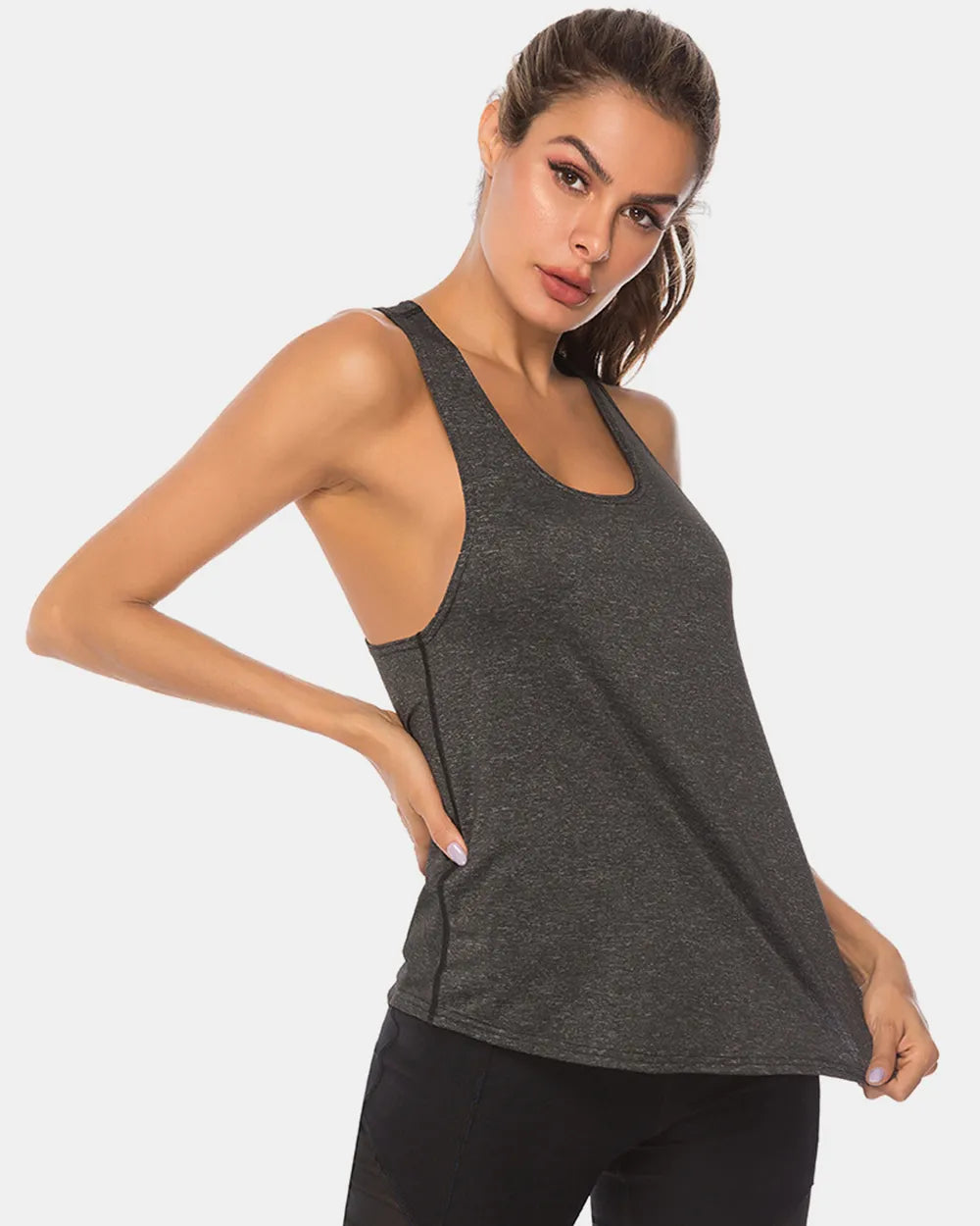Full Size Scoop Neck Wide Strap Active Tank Carauana Store