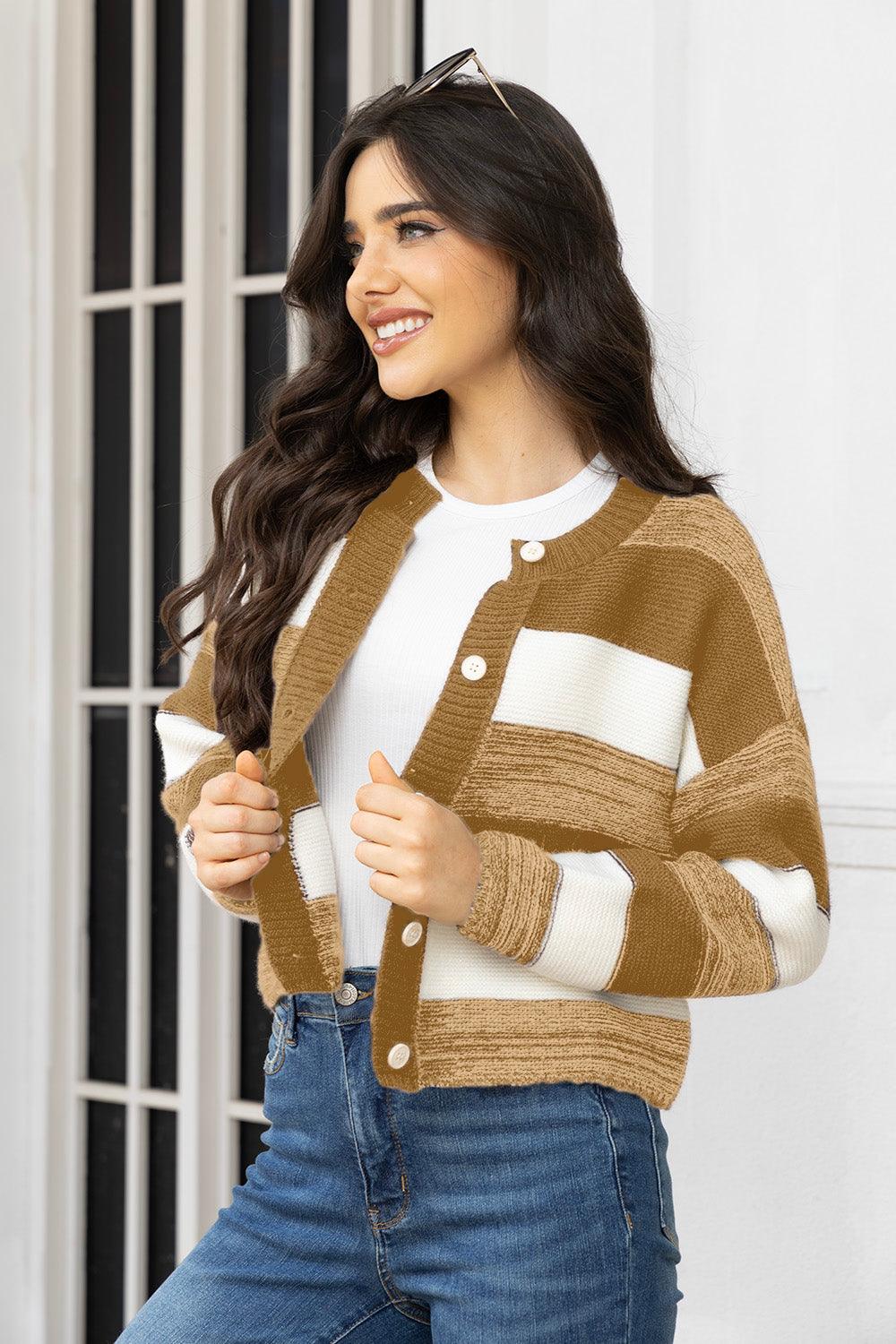 Striped Button Up Long Sleeve Cardigan Carauana Store
