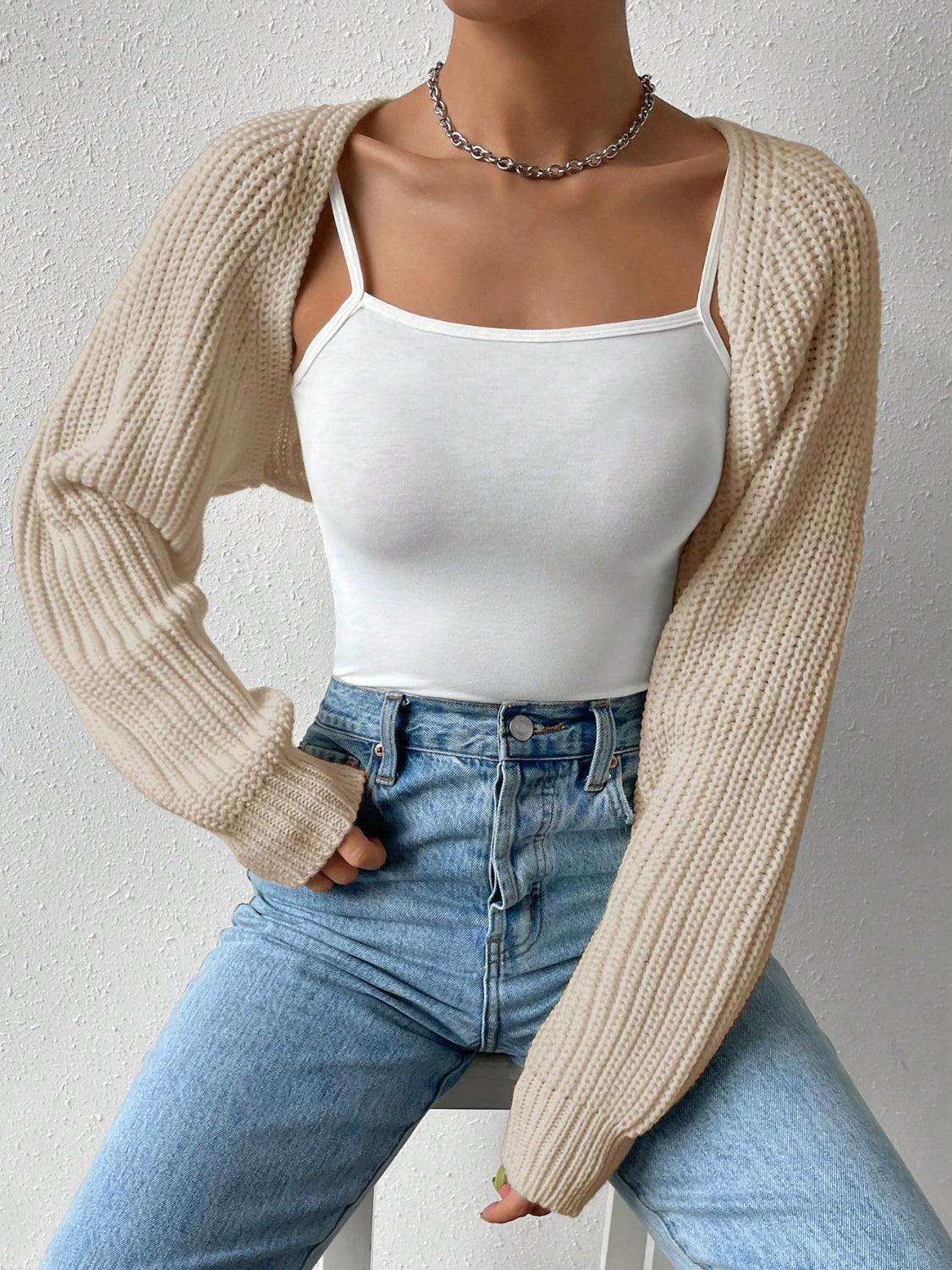 Honey Open Front Long Sleeve Cropped Cardigan Carauana Store