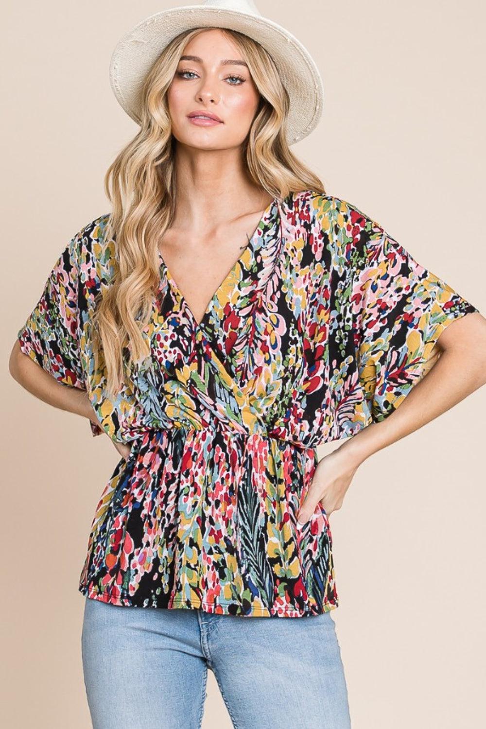 BOMBOM Printed Surplice Peplum Blouse Carauana Store