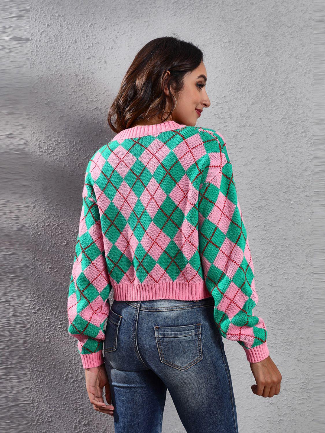 Geometric Button Up Long Sleeve Cardigan Carauana Store