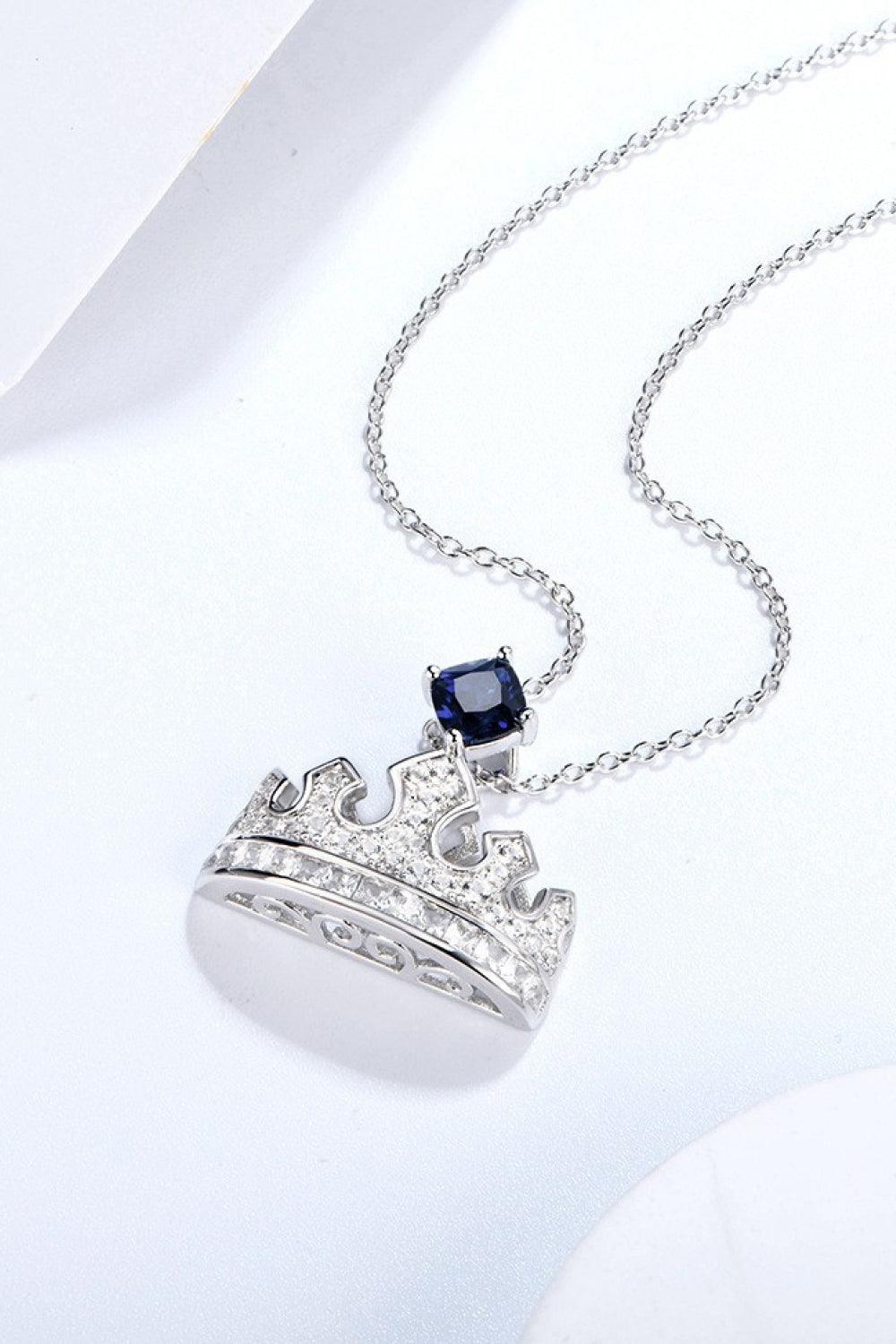 Zircon Lab-Grown Sapphire Crown Shape Pendant Necklace Carauana Store