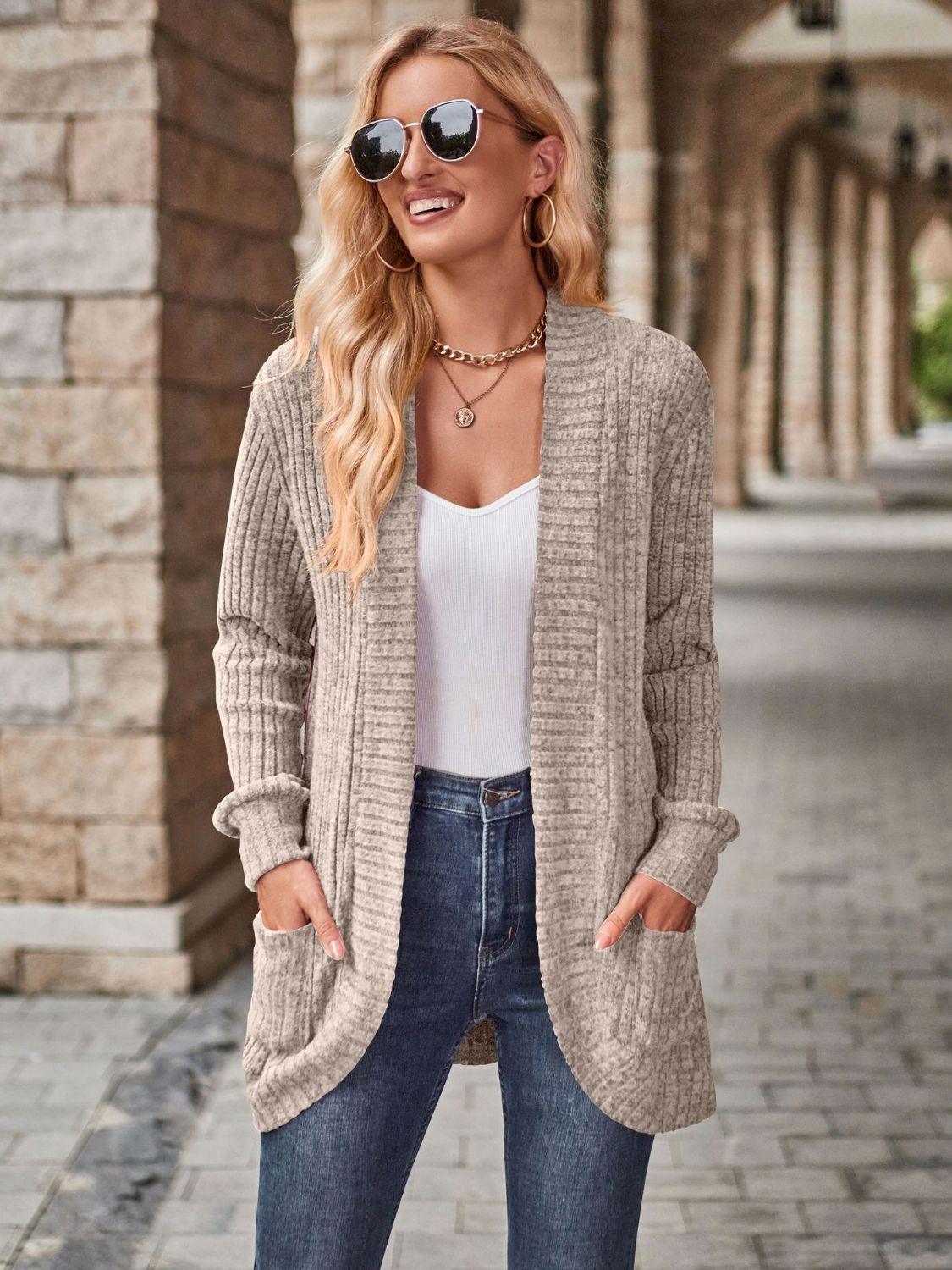 Open Front Cardigan with Pockets Carauana Store