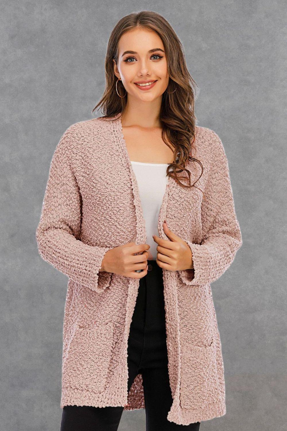 Angel Wings Pocketed Open Front Long Sleeve Cardigan Carauana Store