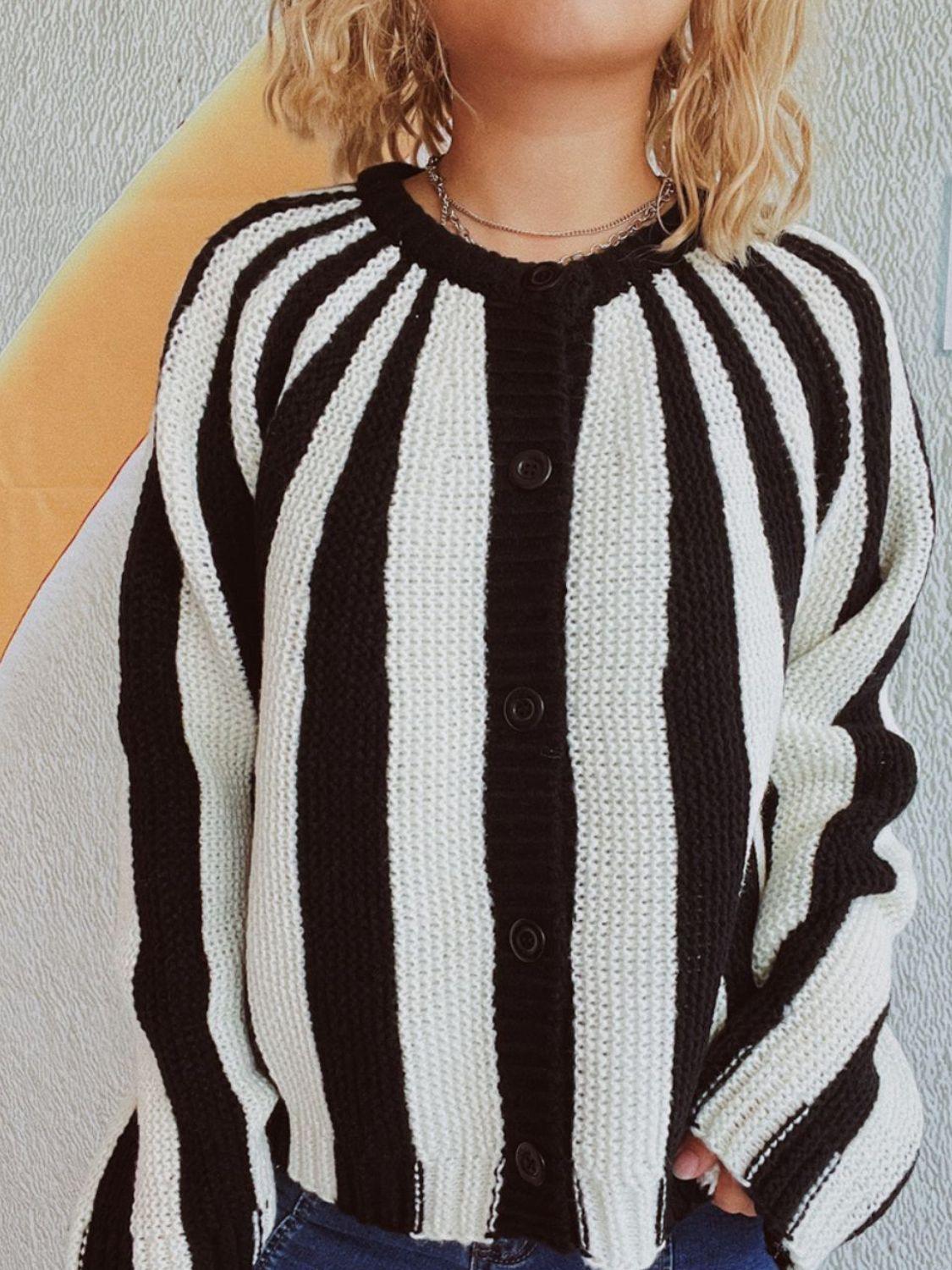 Contrast Stripes Button Down Long Sleeve Cardigan Carauana Store