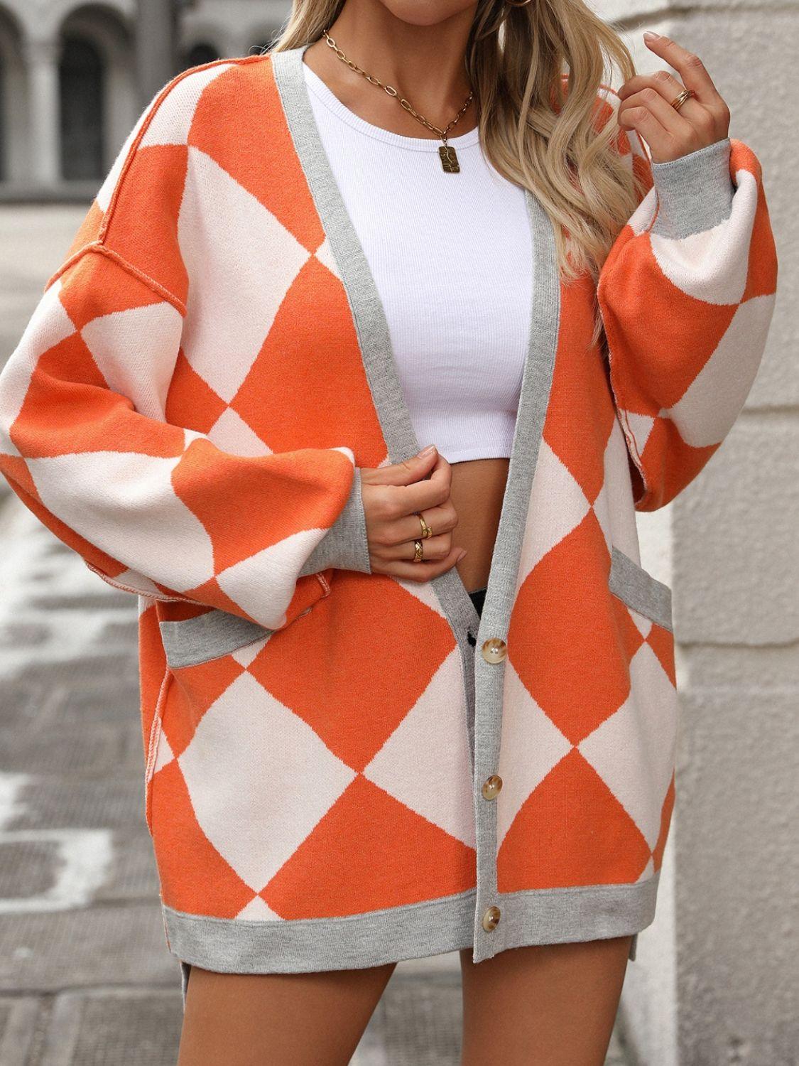 Checkered Dropped Shoulder Long Sleeve Cardigan Carauana Store