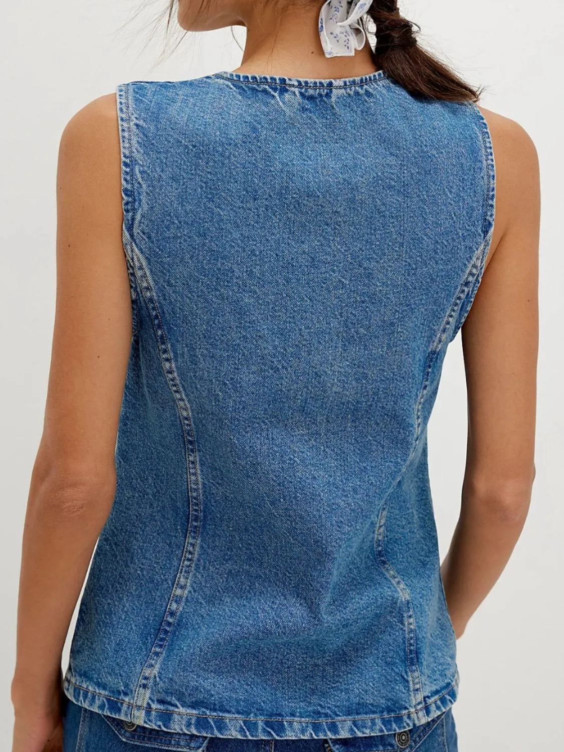 Button Down Round Neck Denim Vest Carauana Store