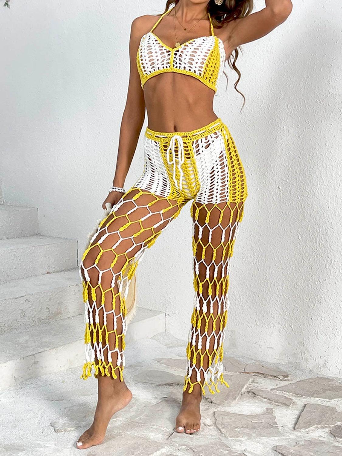 Cutout Halter Neck Top and Pants Two-Piece Swim Set Carauana Store