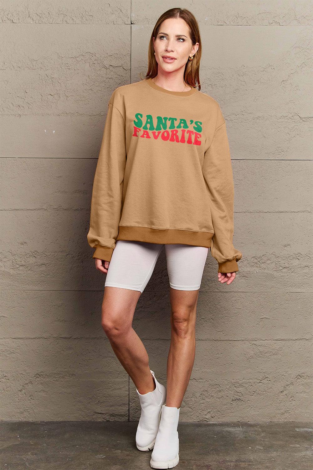 Simply Love Full Size SANTA'S FAVORITE Round Neck Sweatshirt Carauana Store