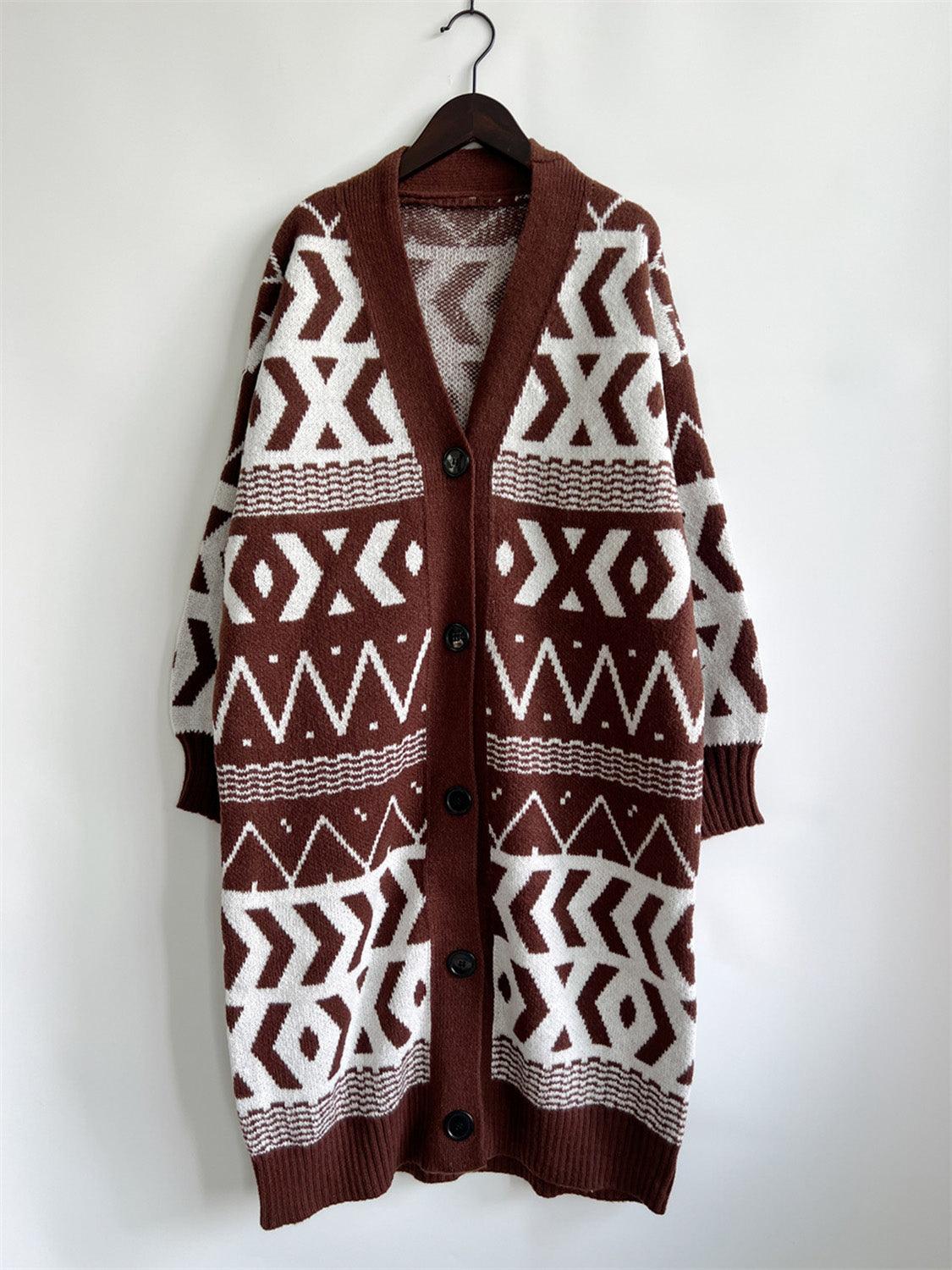 Geometric Button Front Longline Cardigan Carauana Store