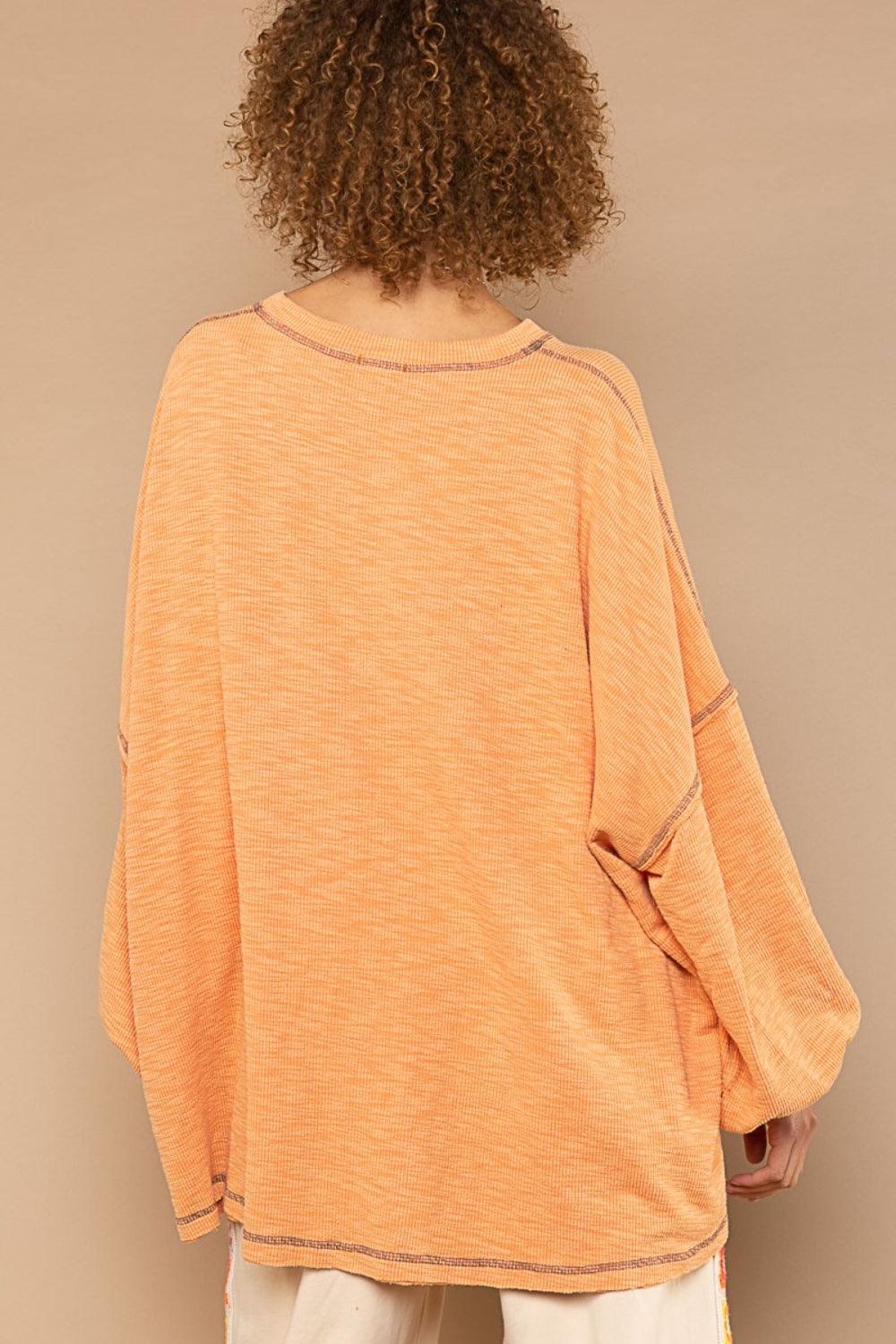 POL Exposed Seam Round Neck Long Sleeve Top Carauana Store