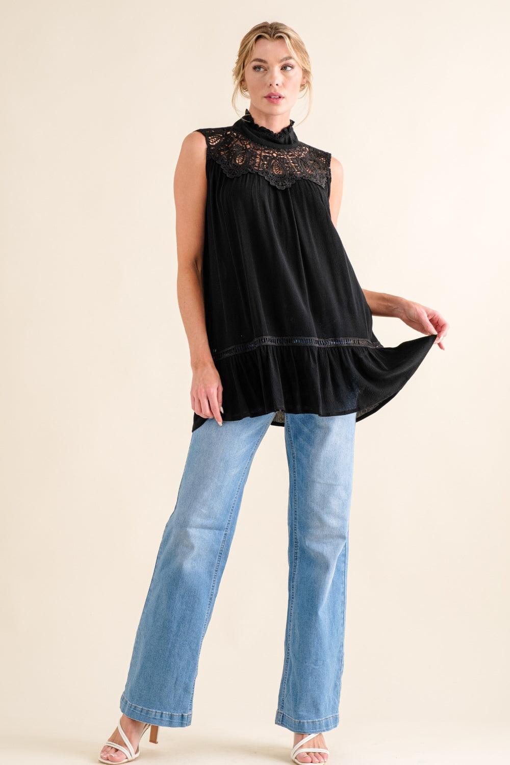 And The Why Lace Detail Sleeveless Ruffled Top Carauana Store