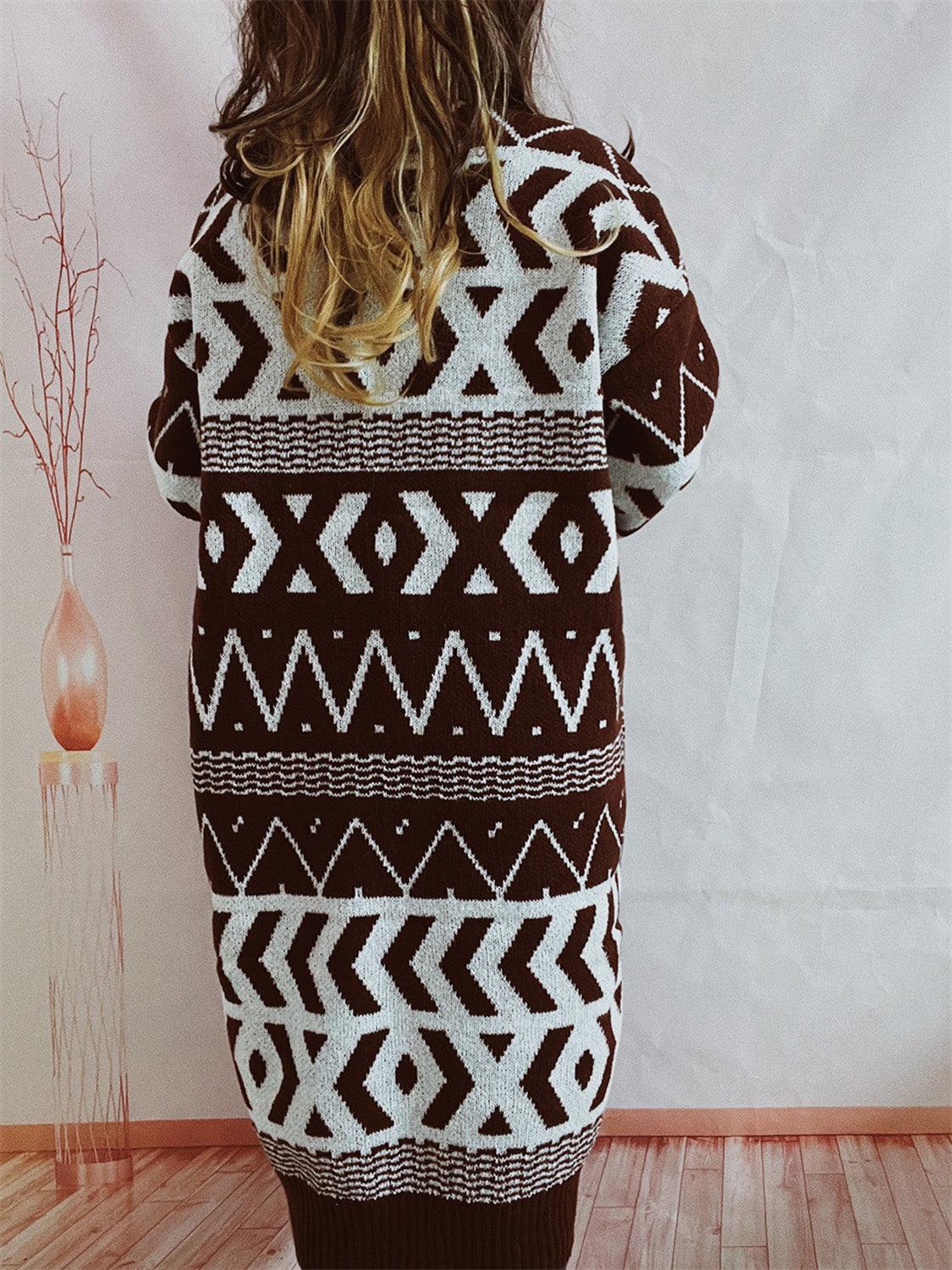 Geometric Button Front Longline Cardigan Carauana Store