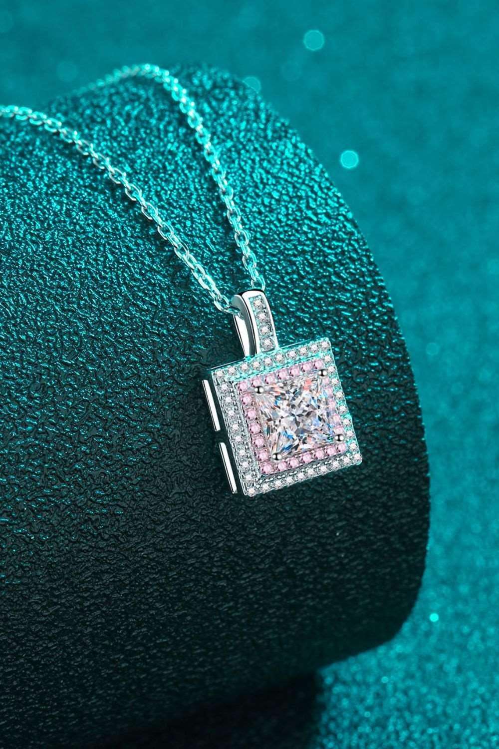 1 Carat Moissanite Square Pendant Chain Necklace Carauana Store
