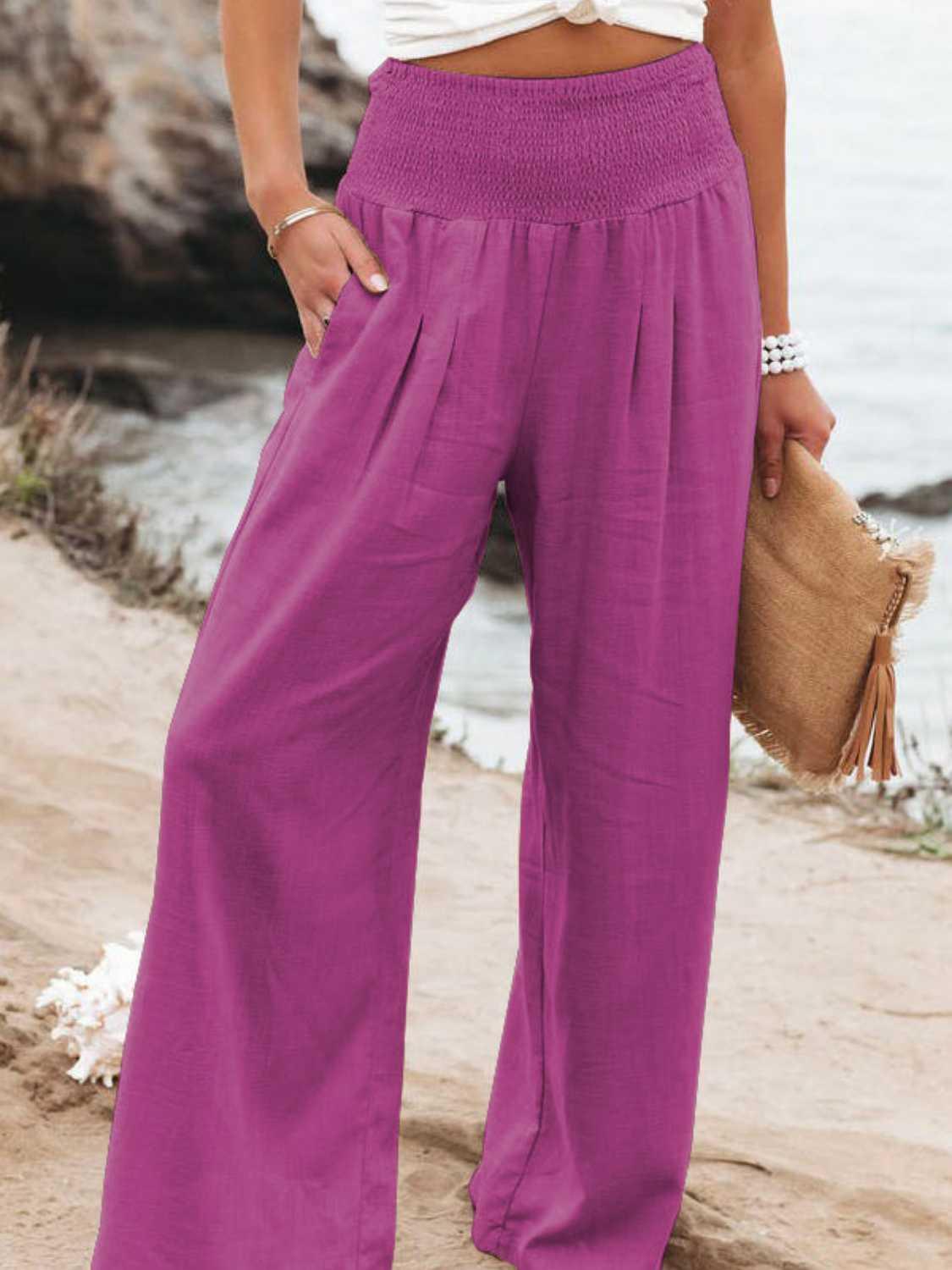 Full Size Smocked Waist Wide Leg Pants Carauana Store
