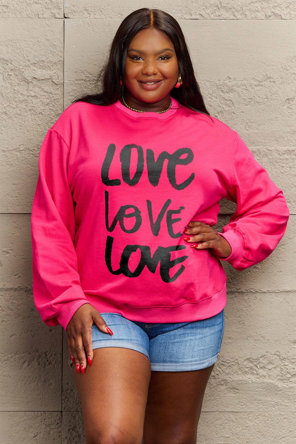 Simply Love Full Size LOVE Round Neck Sweatshirt Carauana Store