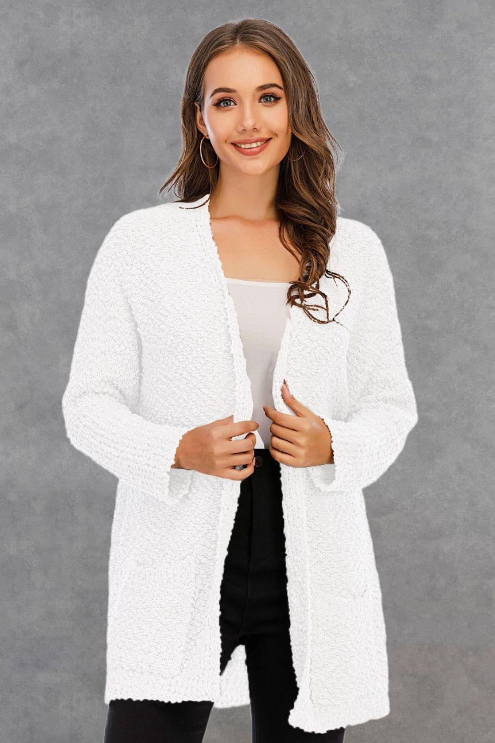 Angel Wings Pocketed Open Front Long Sleeve Cardigan Carauana Store