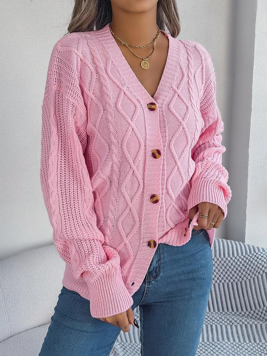 Cable-Knit Long Sleeve Cardigan Carauana Store