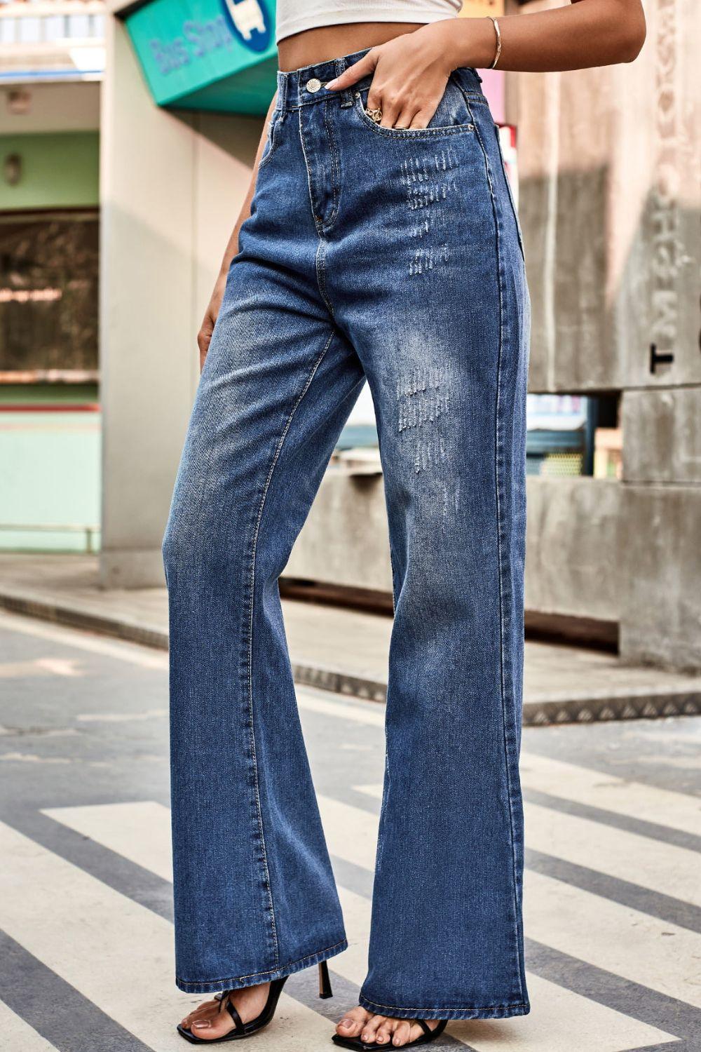 Buttoned Loose Fit Jeans with Pockets Carauana Store