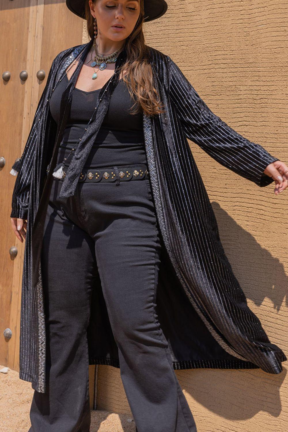 Plus Size Striped Long Sleeve Cardigan Carauana Store