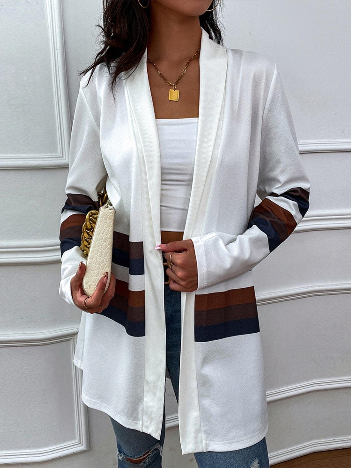 Shiny Color Block Open Front Cardigan Carauana Store
