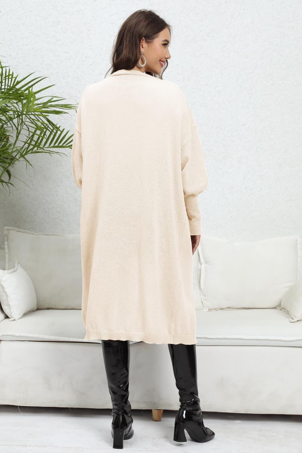 Lantern Sleeve Open Front Pocketed Cardigan Carauana Store