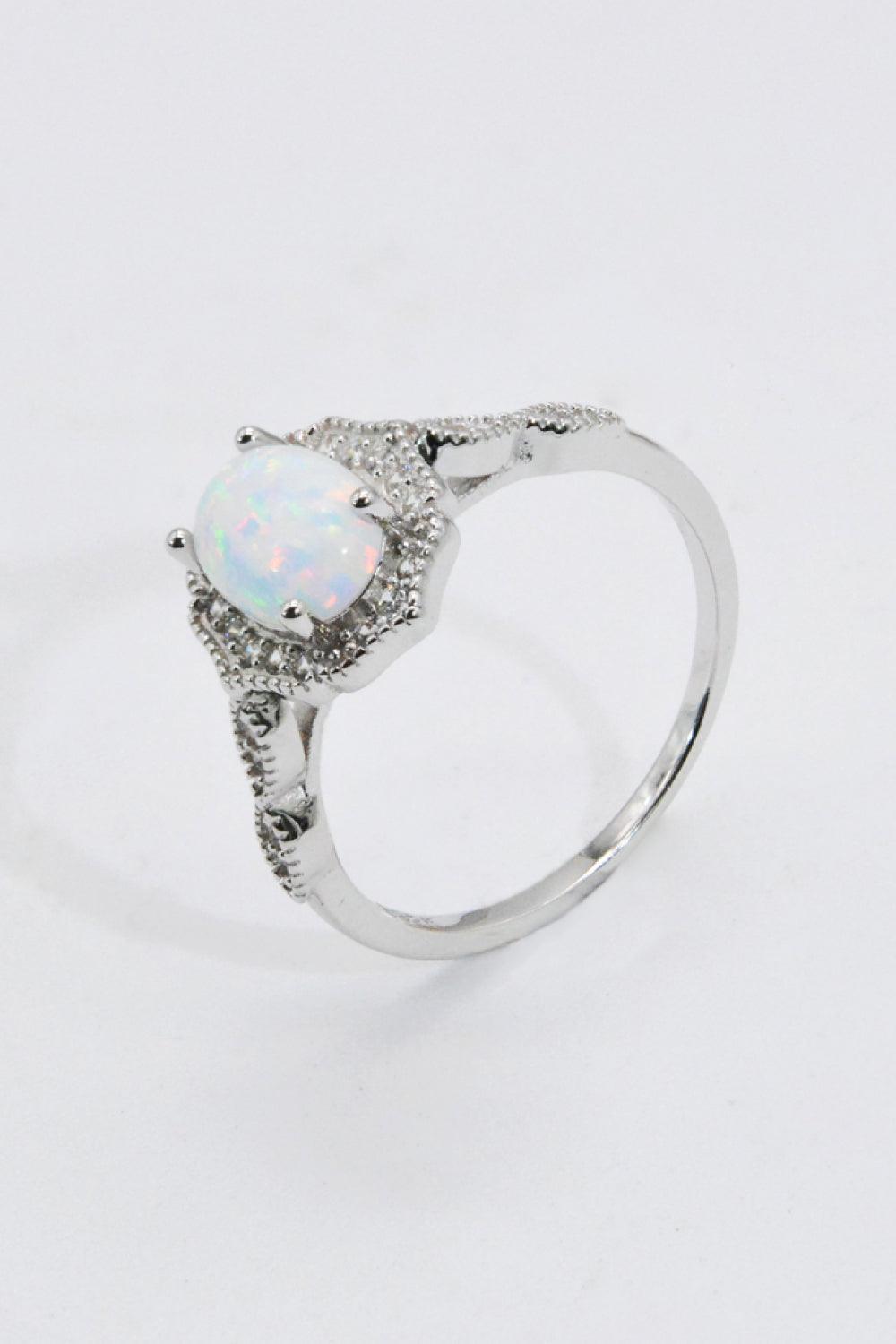 925 Sterling Silver Platinum-Plated Opal Ring Carauana Store